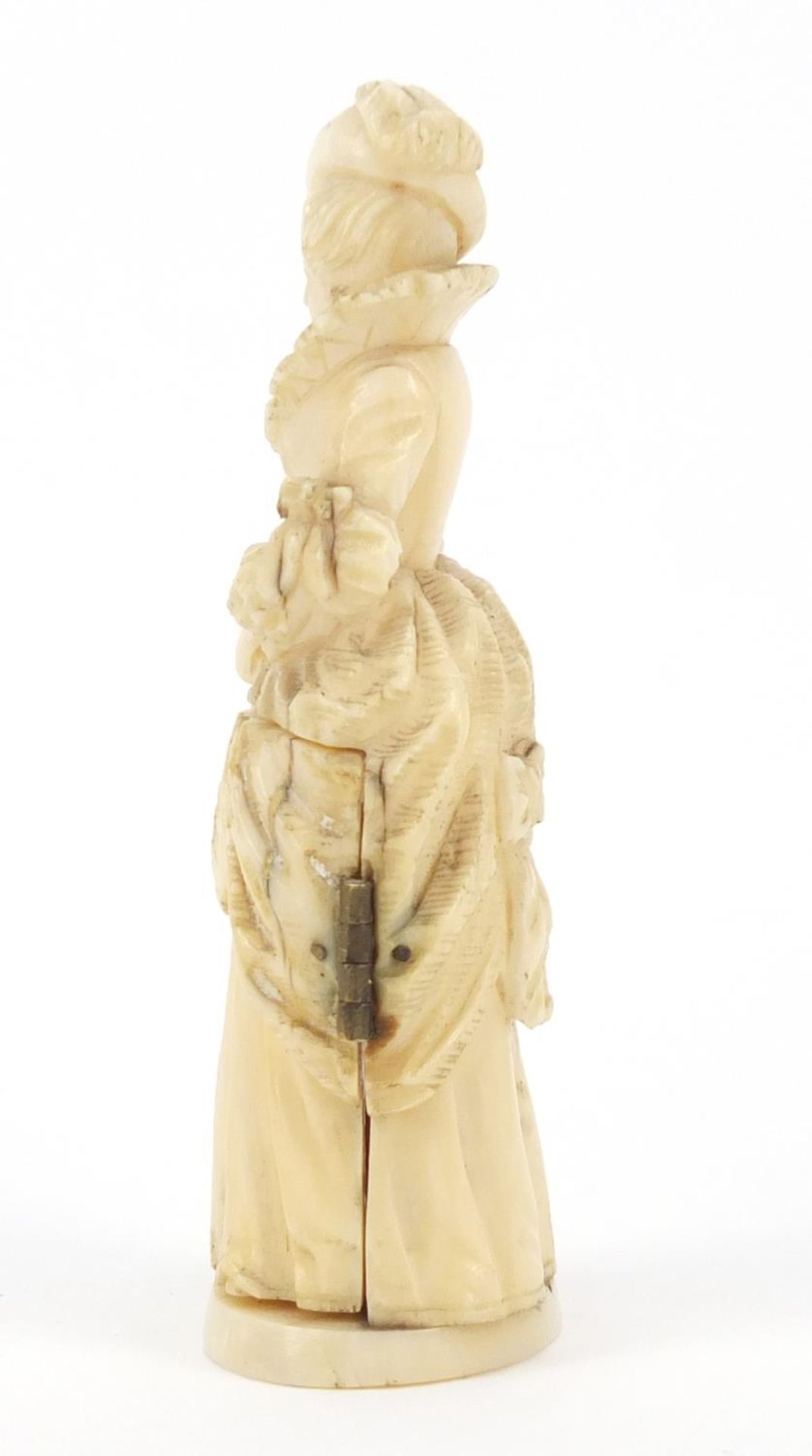 19th century French Dieppe carved ivory tryptych figure, 9cm high - Image 5 of 9
