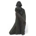 Chaim Stephenson, Modernist patinated bronze study of two figures, 42cm high
