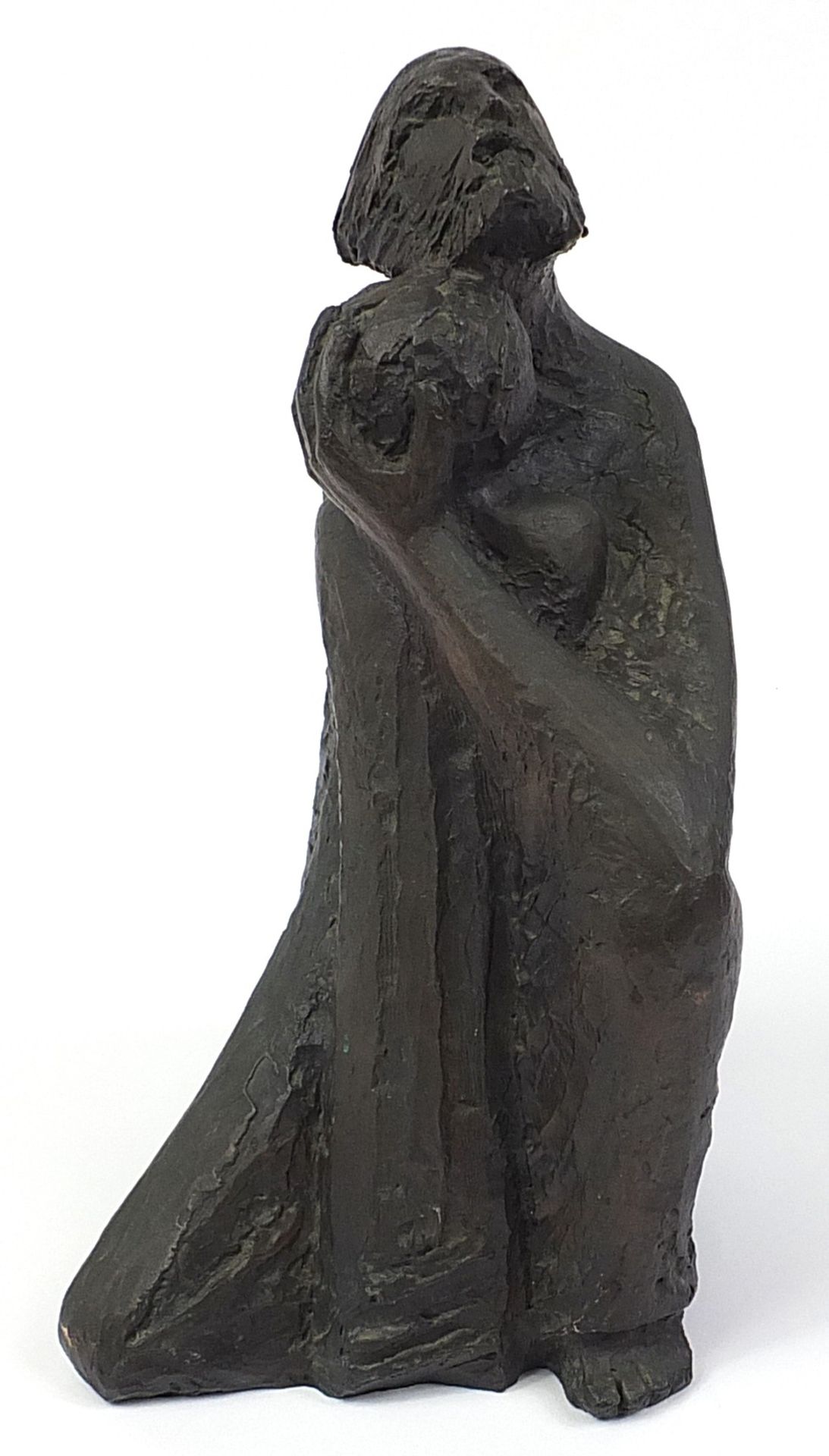 Chaim Stephenson, Modernist patinated bronze study of two figures, 42cm high