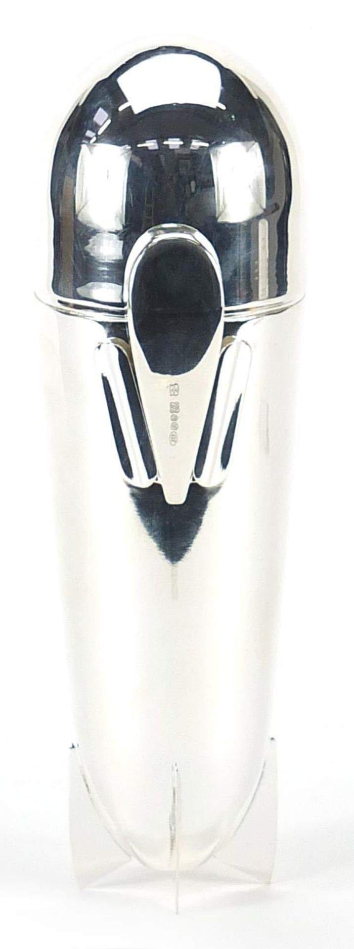 Art Deco design silver plated cocktail shaker in the form of an aeroplane bomb, 25cm high - Image 5 of 5