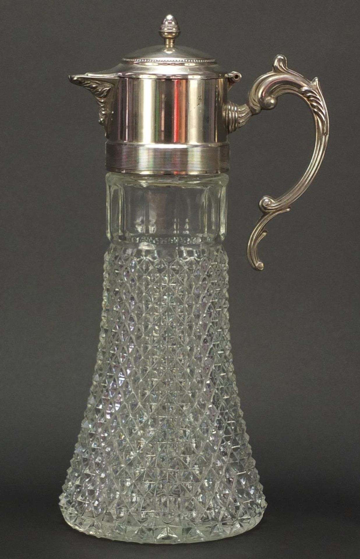Large glass claret jug with silver plated mounts, 36cm high - Image 2 of 7