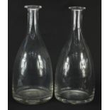 William Yeoward, pair of 18th century style clear glass bottles etched to the base, 39cm high