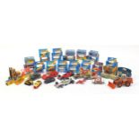 Vintage and later diecast vehicles and Matchbox boxes, including Matchbox Super Kings, Peterbilt