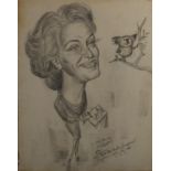 Pan American Airways interest caricature, pencil drawing, inscribed, unframed, 50.5cm x 39.5cm