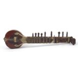 Indian wooden sitar with bone inlay, 60cm in length