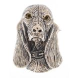 Sterling silver dog's head brooch pendant, 3.3cm high, 12.7g