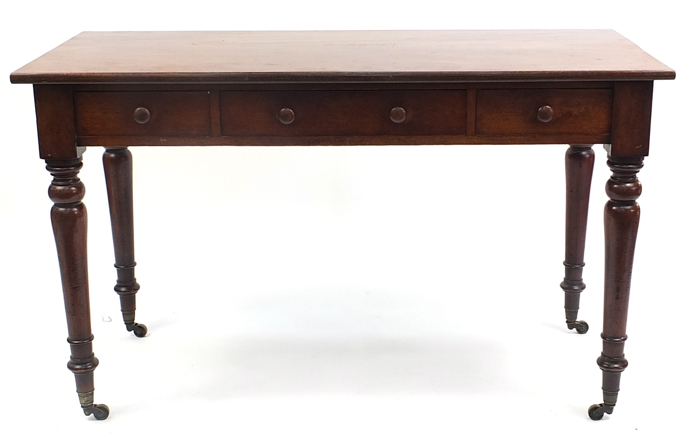 Victorian mahogany hall table with three frieze drawers, 74cm H x 122cm W x 54cm D