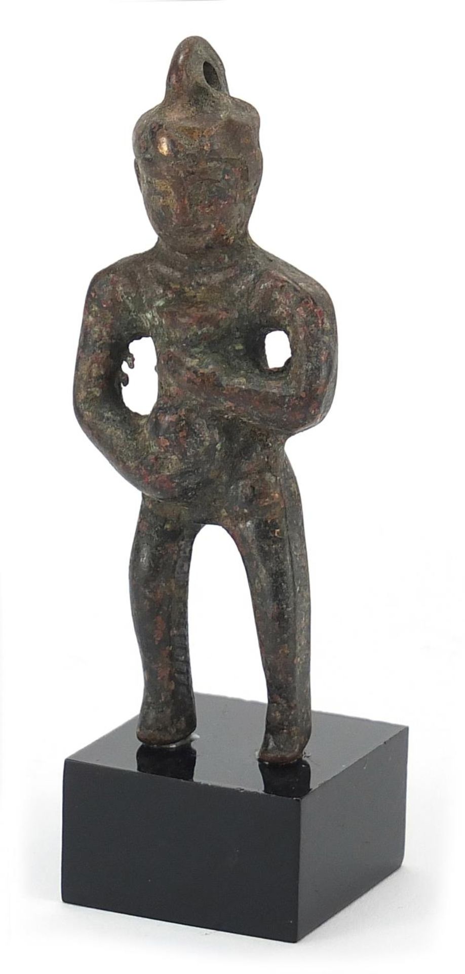 Egyptian bronze figure raised on a square base, 10cm high