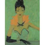After Kees van Dongen - Female in a party dress, oil on canvas, framed, 48.5cm x 38.5cm