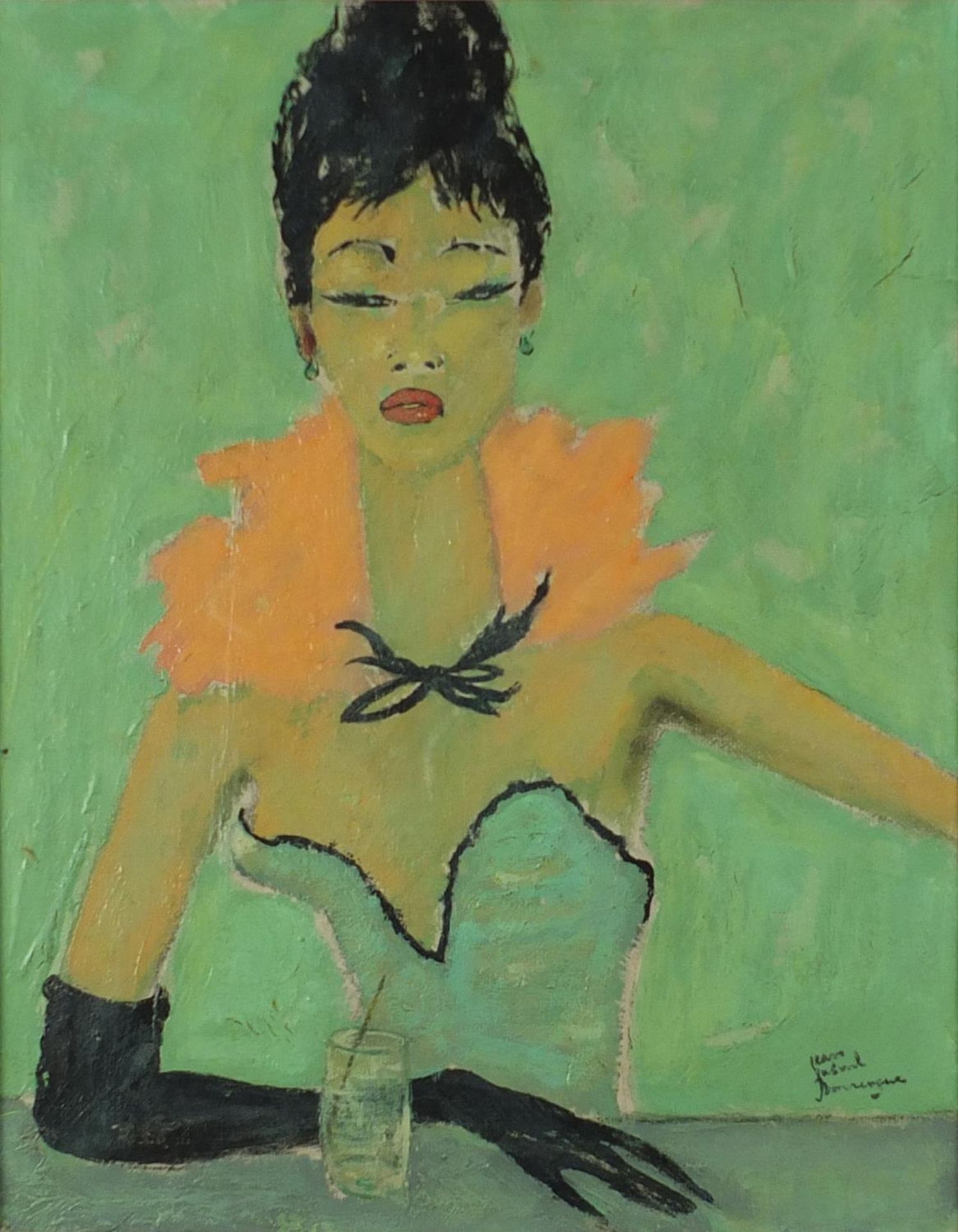 After Kees van Dongen - Female in a party dress, oil on canvas, framed, 48.5cm x 38.5cm