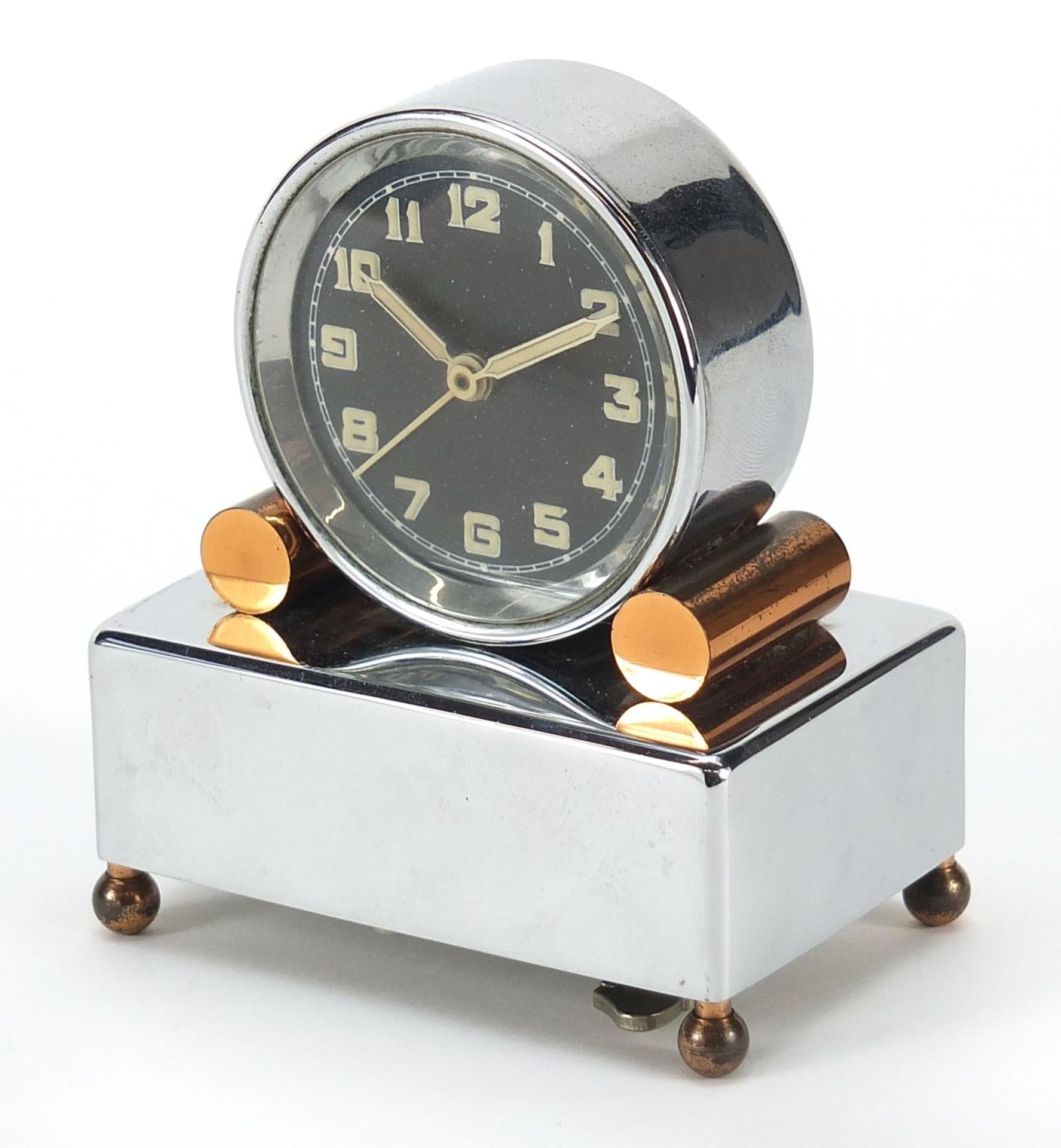 Art Deco chrome travel clock, 8.5cm high