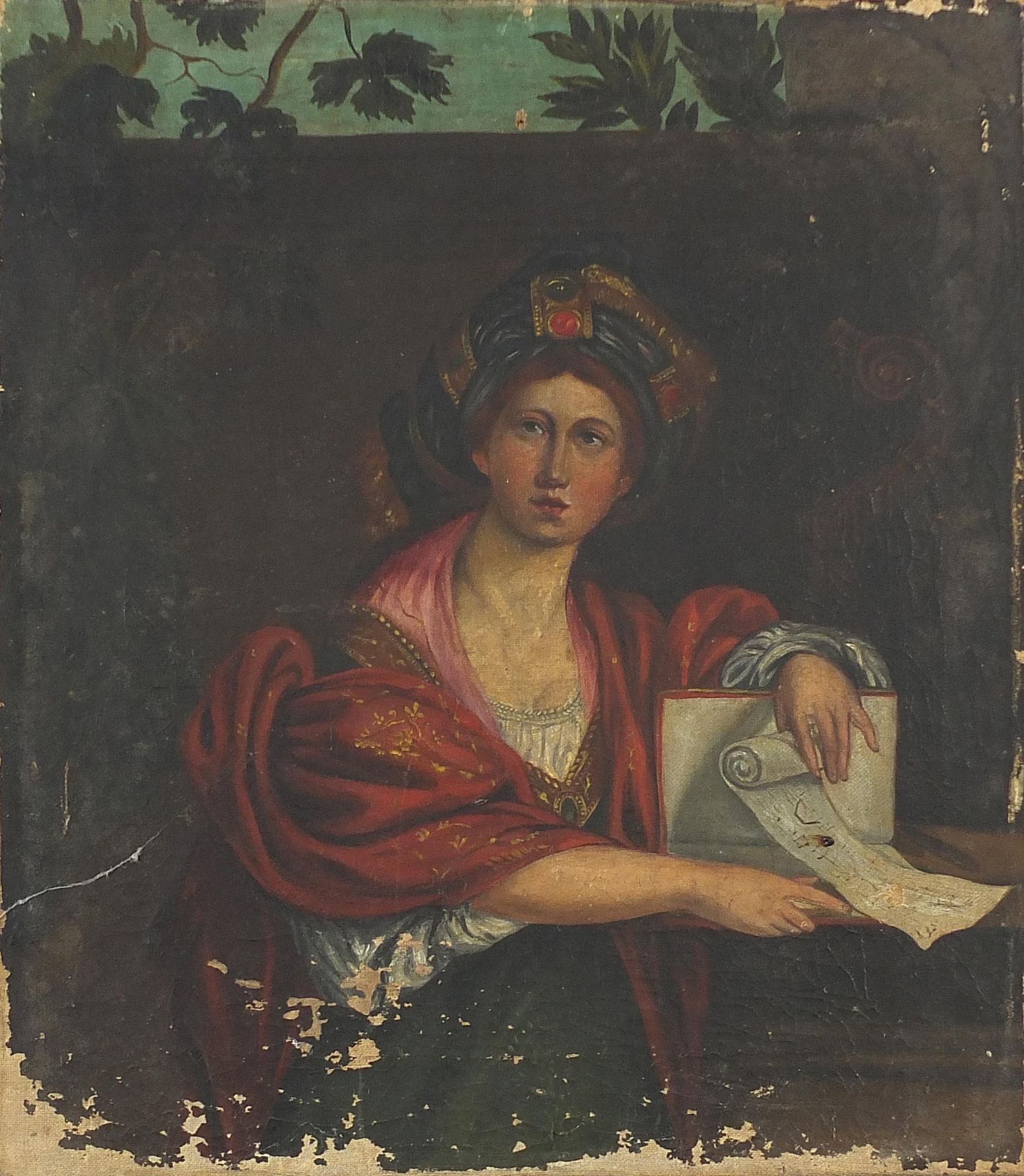 After Domenichino - The Cumaean Sibyl, Italian school oil on canvas, unframed, 38cm x 33cm