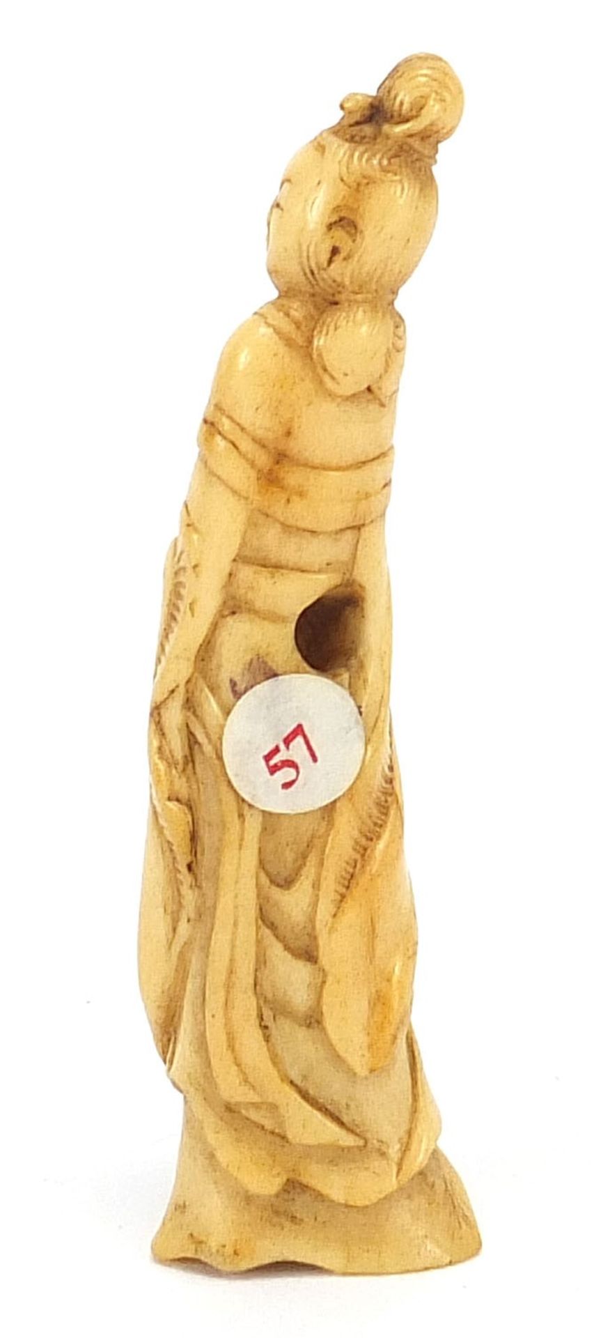 Chinese ivory carving of a female holding a sprig, 7cm high - Image 5 of 6