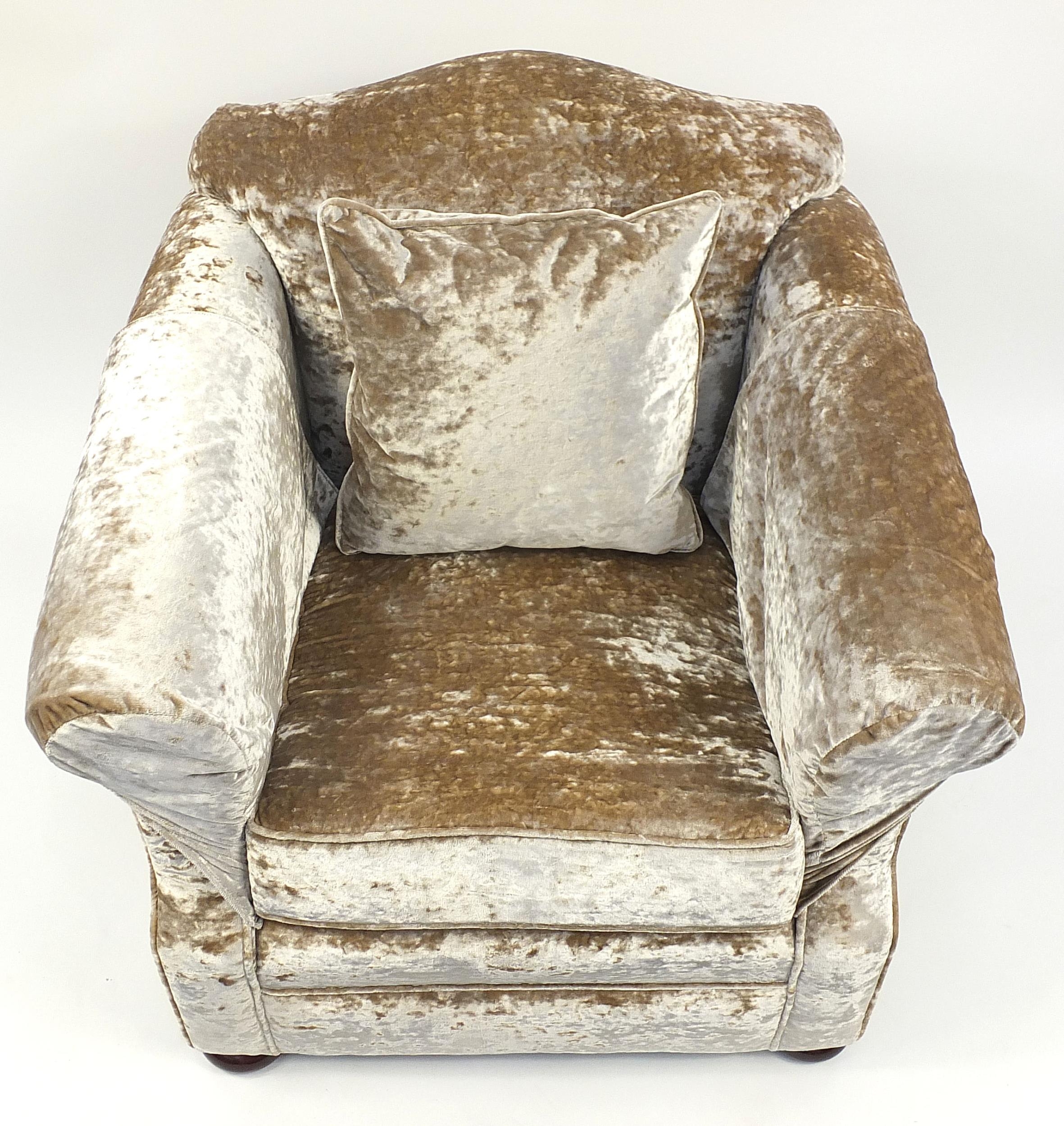 Pair of lounge chairs upholstered in grey crushed velvet, 85cm H x 100cm W x 100cm D - Image 6 of 7