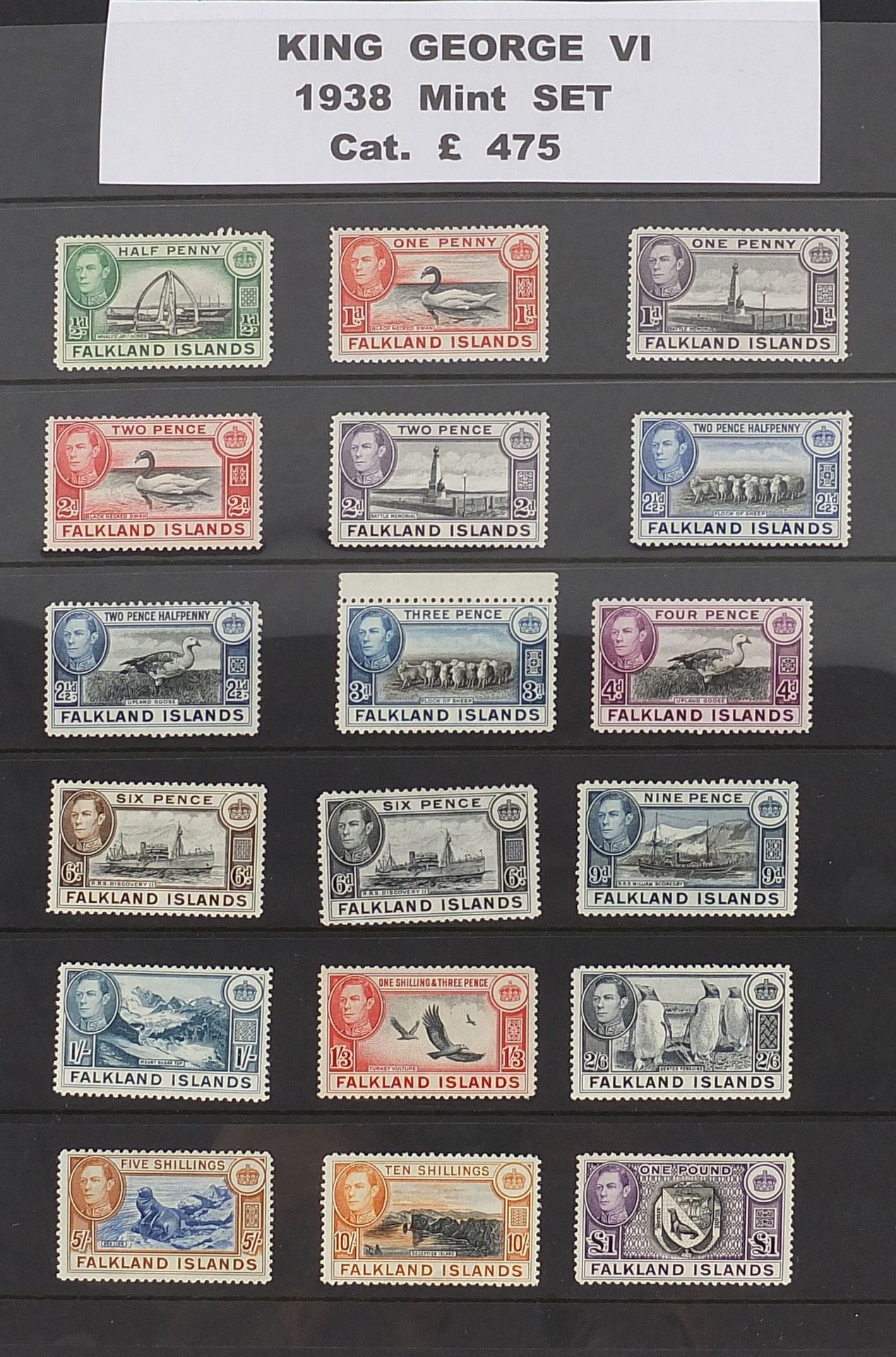 George VI 1938 Falkland Islands full mint set of stamps