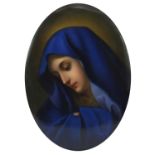 19th century oval porcelain panel hand painted with Madonna in the style of KPM, mounted and framed,