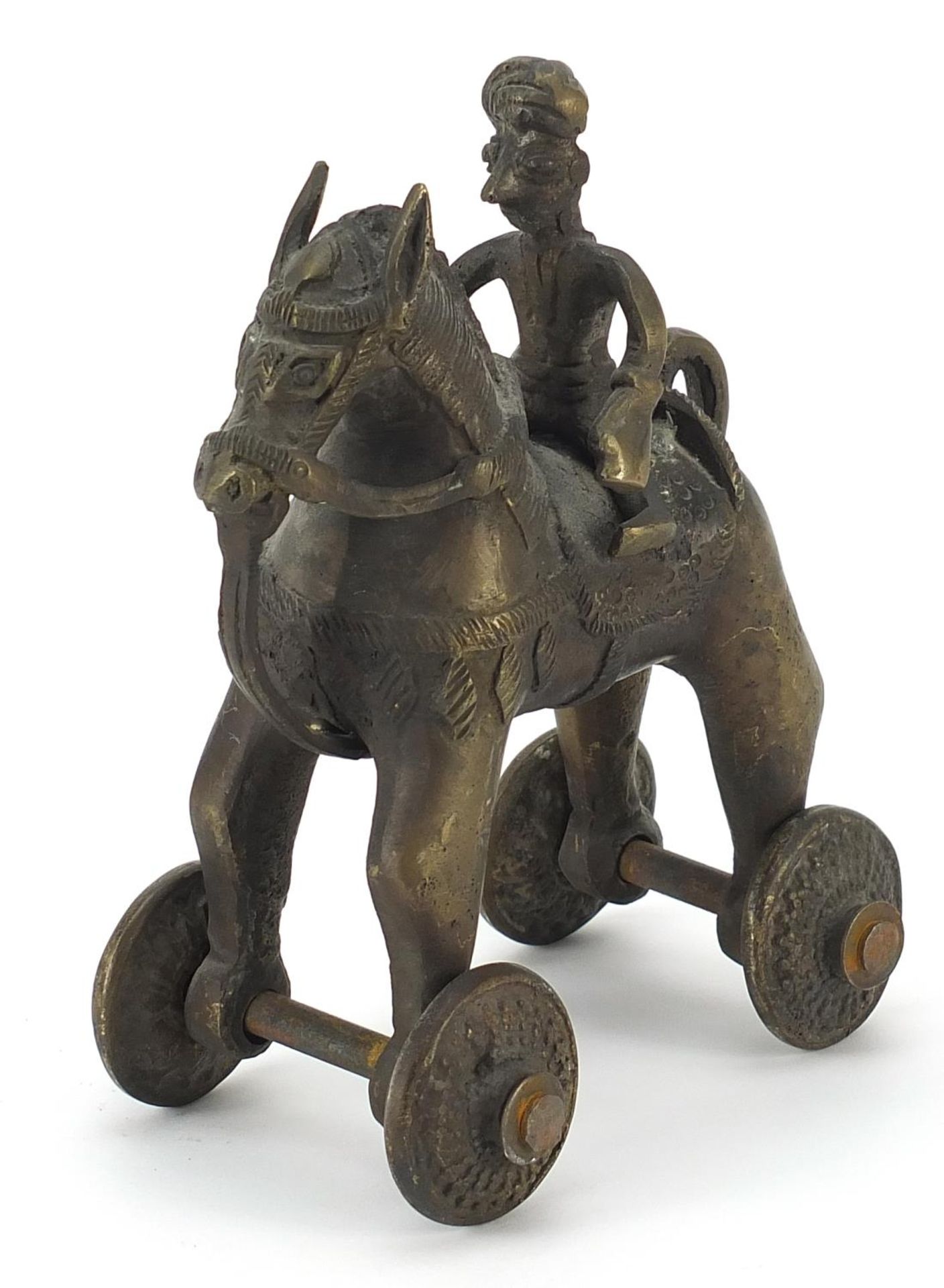 African Benin bronze figure on horseback 18.5cm high
