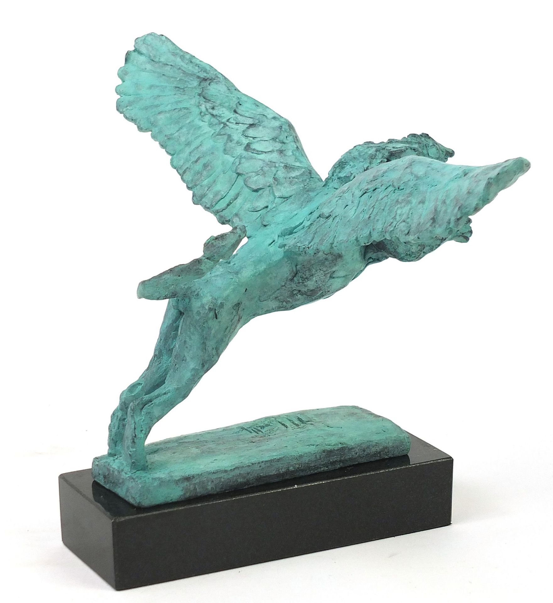 Mark Coreth for McArthur Glen Group, Verdigris bronze study of a winged lion raised on a rectangular - Image 2 of 5
