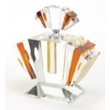 Large Art Deco design clear and amber glass scent bottle, 23.5cm high