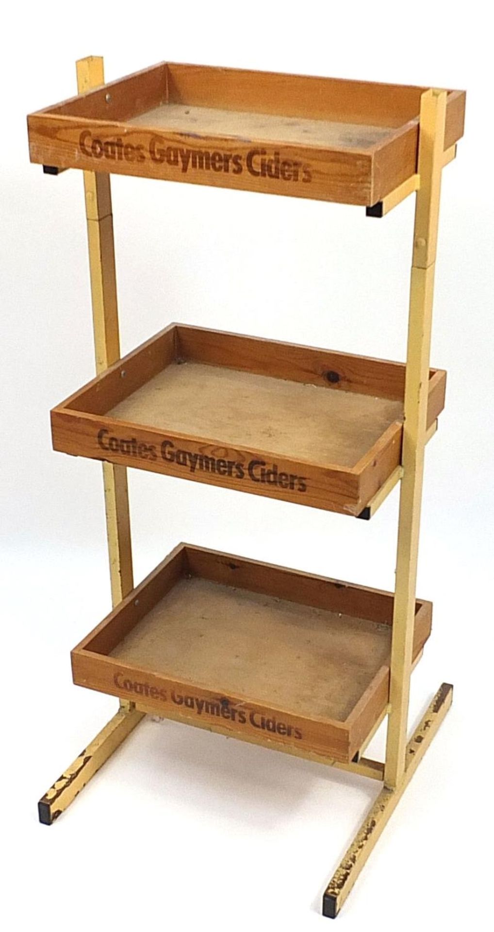 Vintage Coates Gaymers Ciders advertising three tier display stand, 104cm H x 47cm W x 51cm D