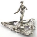 WMF, German Art Nouveau silver plated pewter figural centrepiece with triangular base, numbered 53