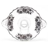 Silver overlaid glass footed cake plate, 26cm wide