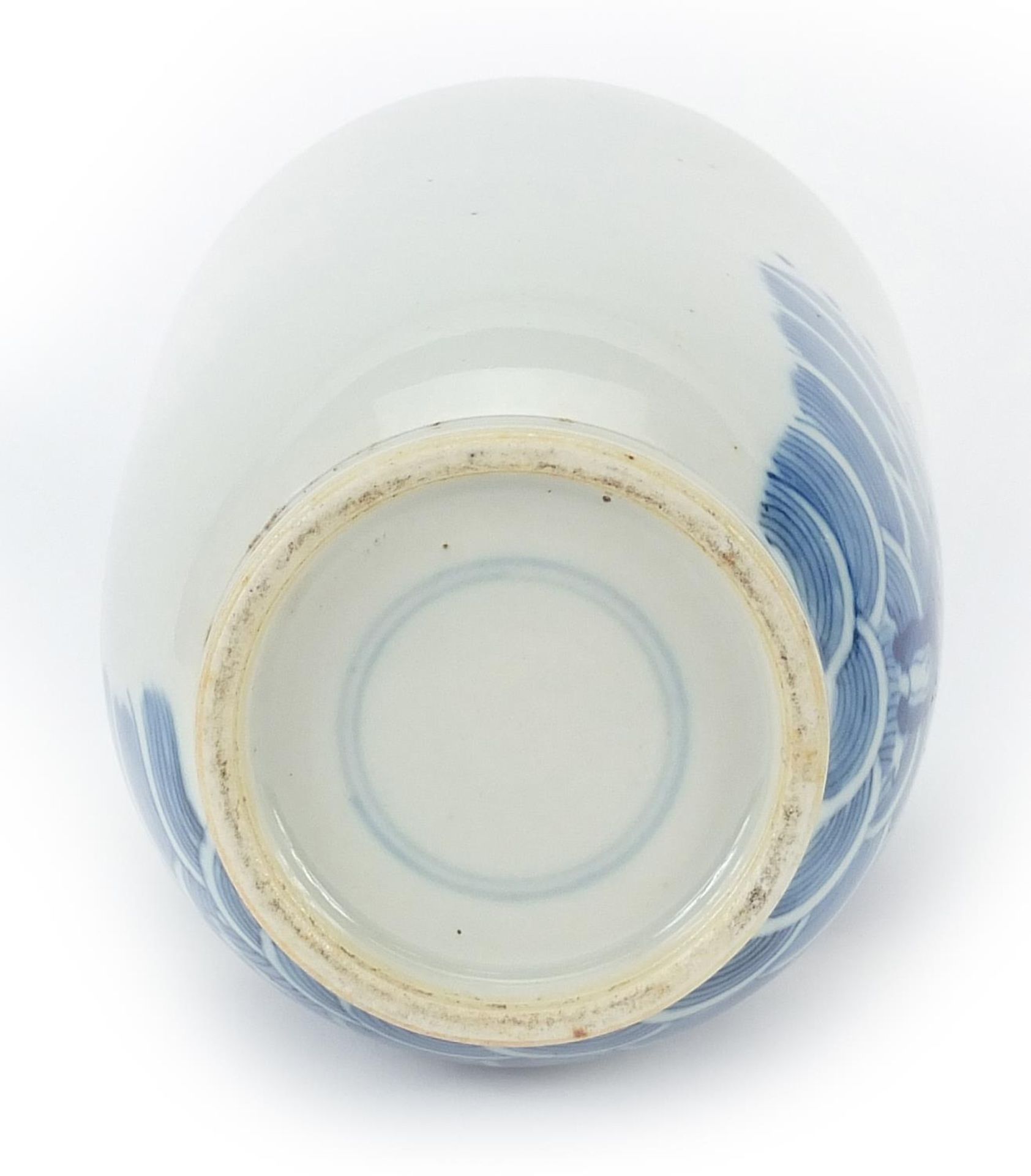 Chinese blue and white porcelain rouleau vase hand painted with fish and aquatic life, blue ring - Image 3 of 3