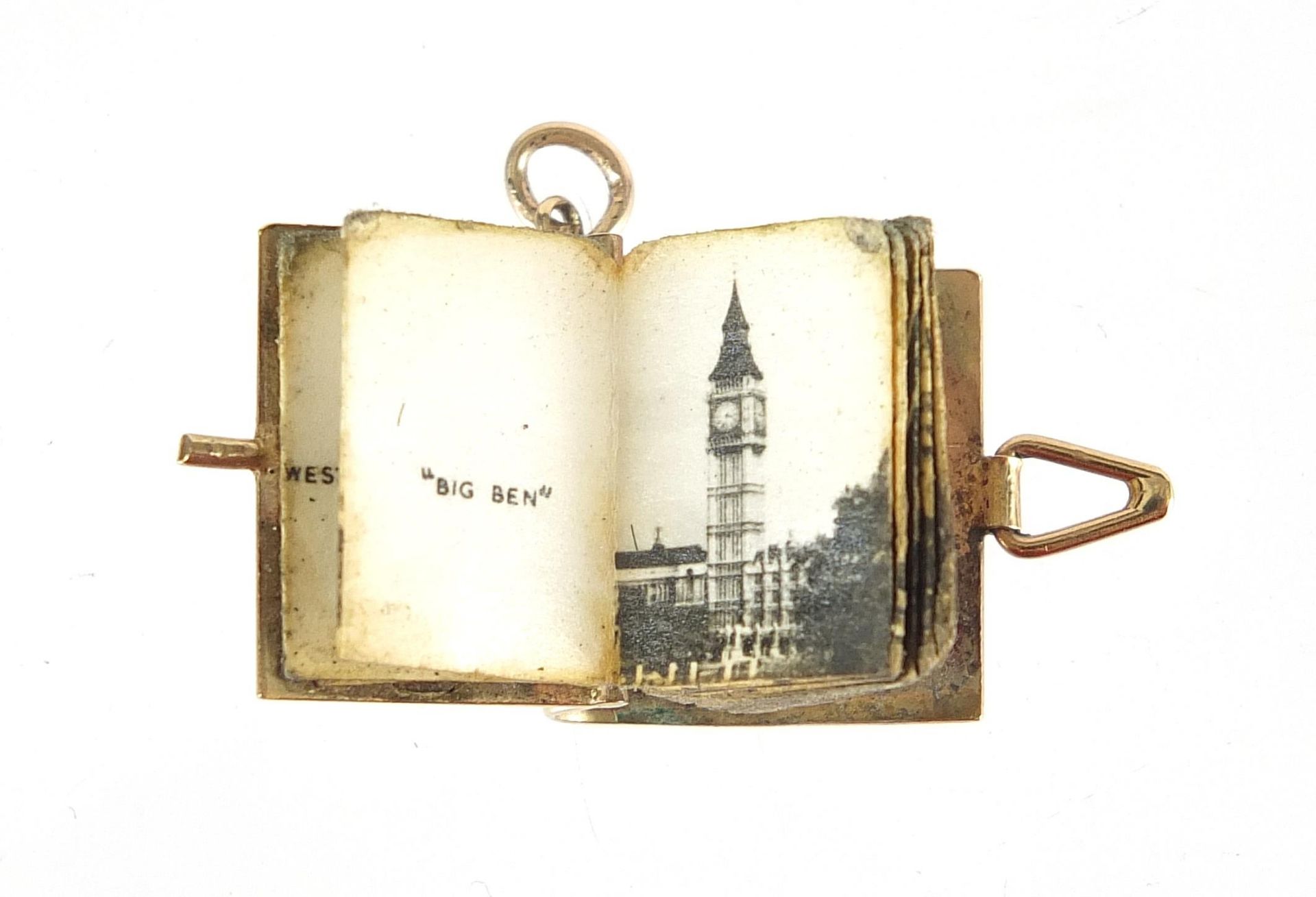 9ct gold Scenes of London folding book charm, 1.5cm high, 3.2g - Image 2 of 4