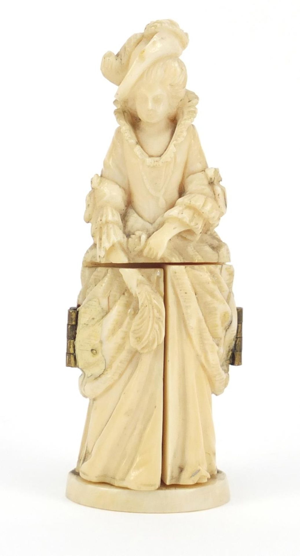 19th century French Dieppe carved ivory tryptych figure, 9cm high - Image 3 of 9