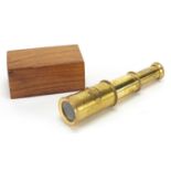 Naval interest marine two draw brass telescope with hardwood case, 8cm in length when closed