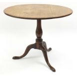 Antique mahogany tilt top table with tripod base, 71cm high x 85cm in diameter