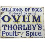 Ovum Thorley's Poultry Spice enamel advertising sign, 82.5cm x 59cm