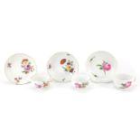 Meissen, three German porcelain cups with saucers hand painted with flowers, two with William