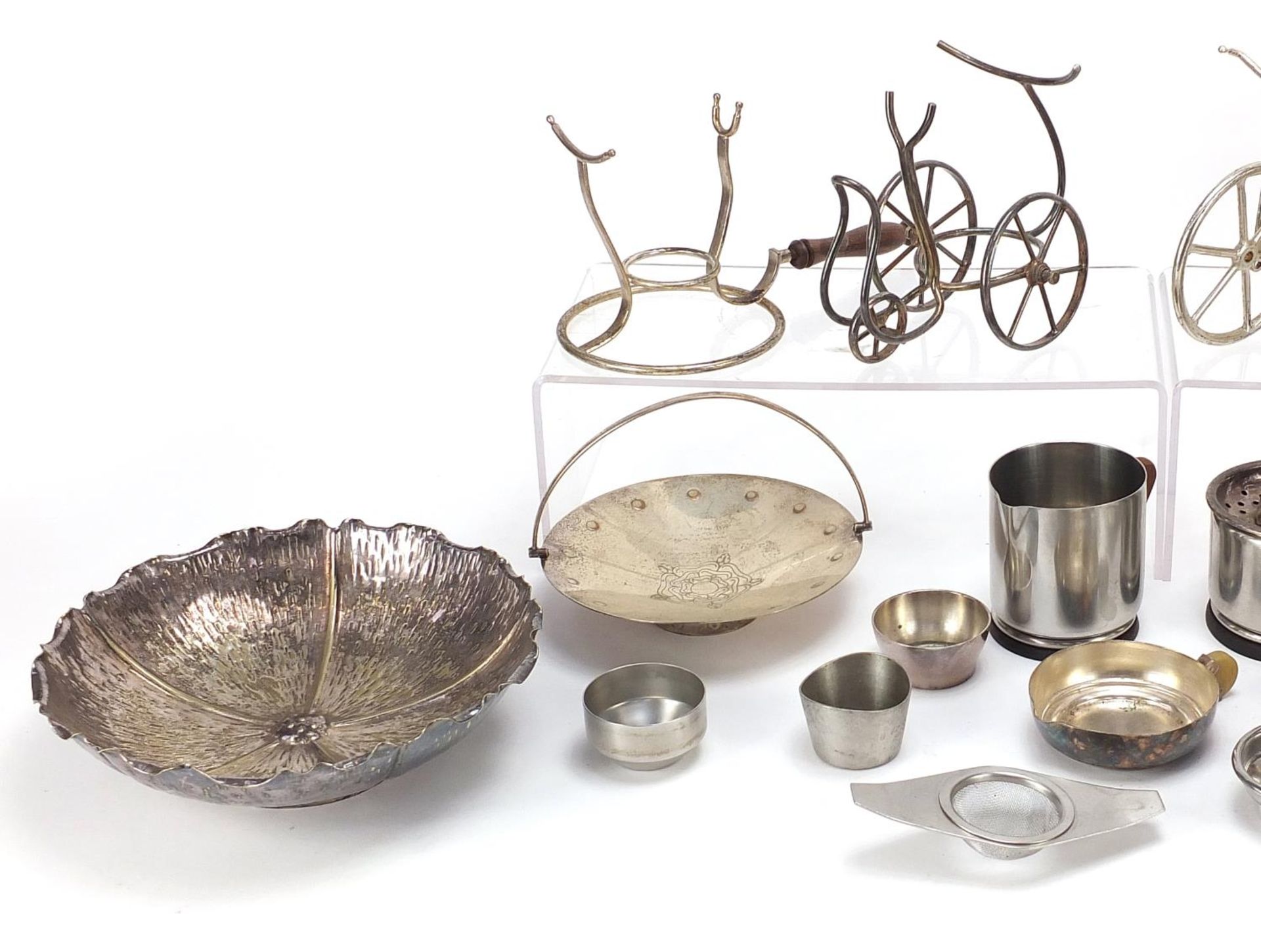 Decorative arts metalware including a Christopher Dresser basket with swing handle and Danish - Image 2 of 3