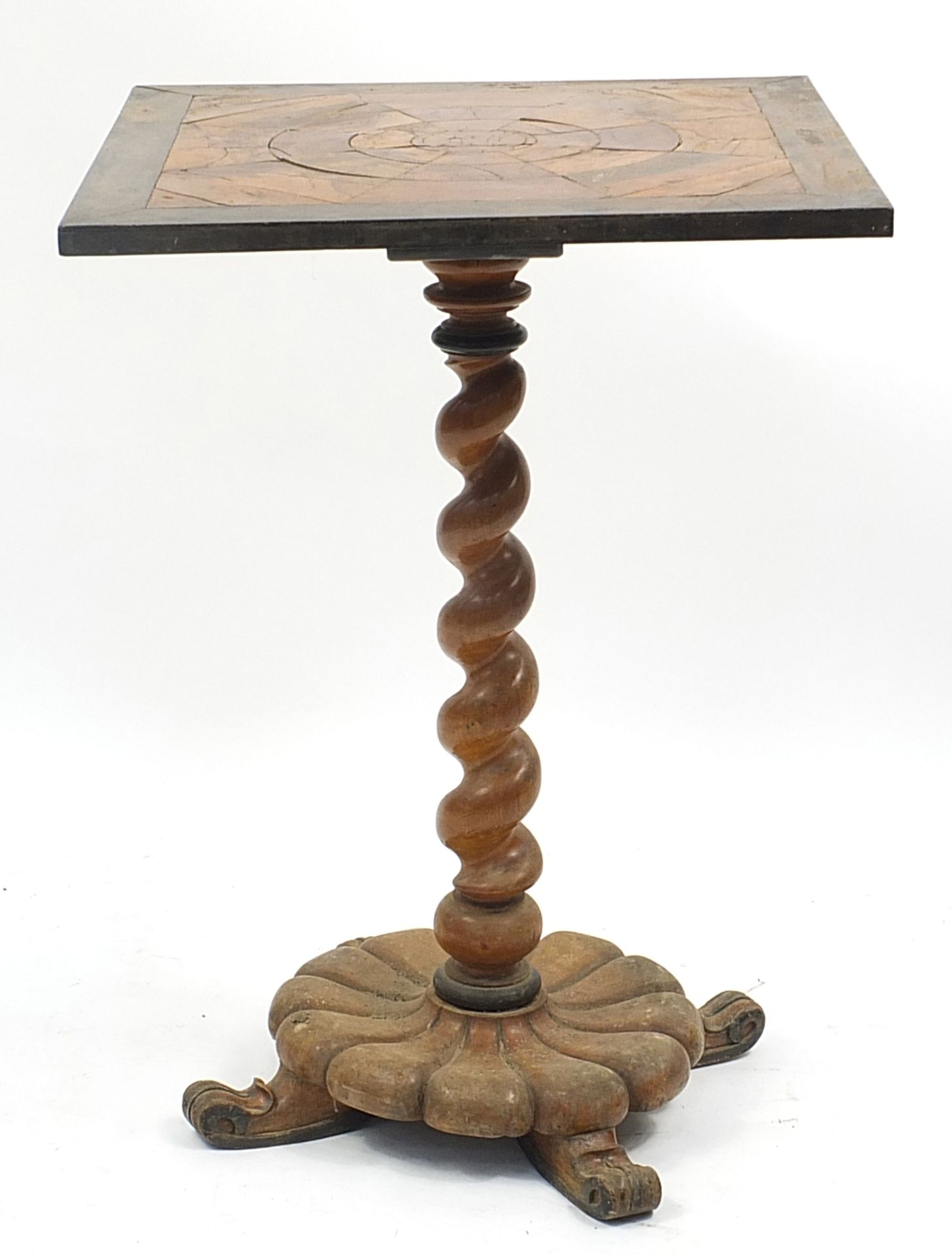 Antique fruitwood occasional table with barley twist support, 72cm H x 52cm W x 52cm D - Image 3 of 3