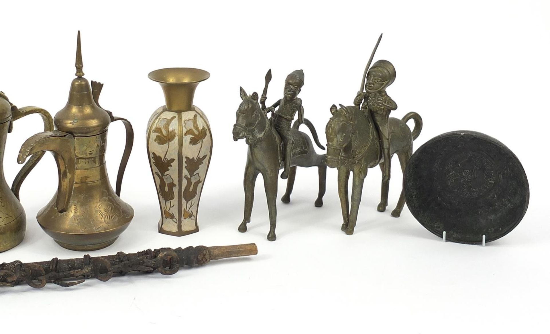 African and Persian metalware including a pair of Imani Dallah coffee pots, pair of Benin style - Image 3 of 3