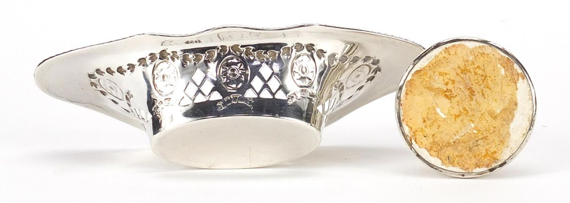 Silver objects comprising Edward VII oval silver pierced bonbon dish embossed with swags by Henry - Image 3 of 4