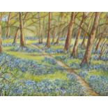 Bluebell Woods, Arlington, East Sussex, watercolour, details verso, mounted, framed and glazed, 31cm