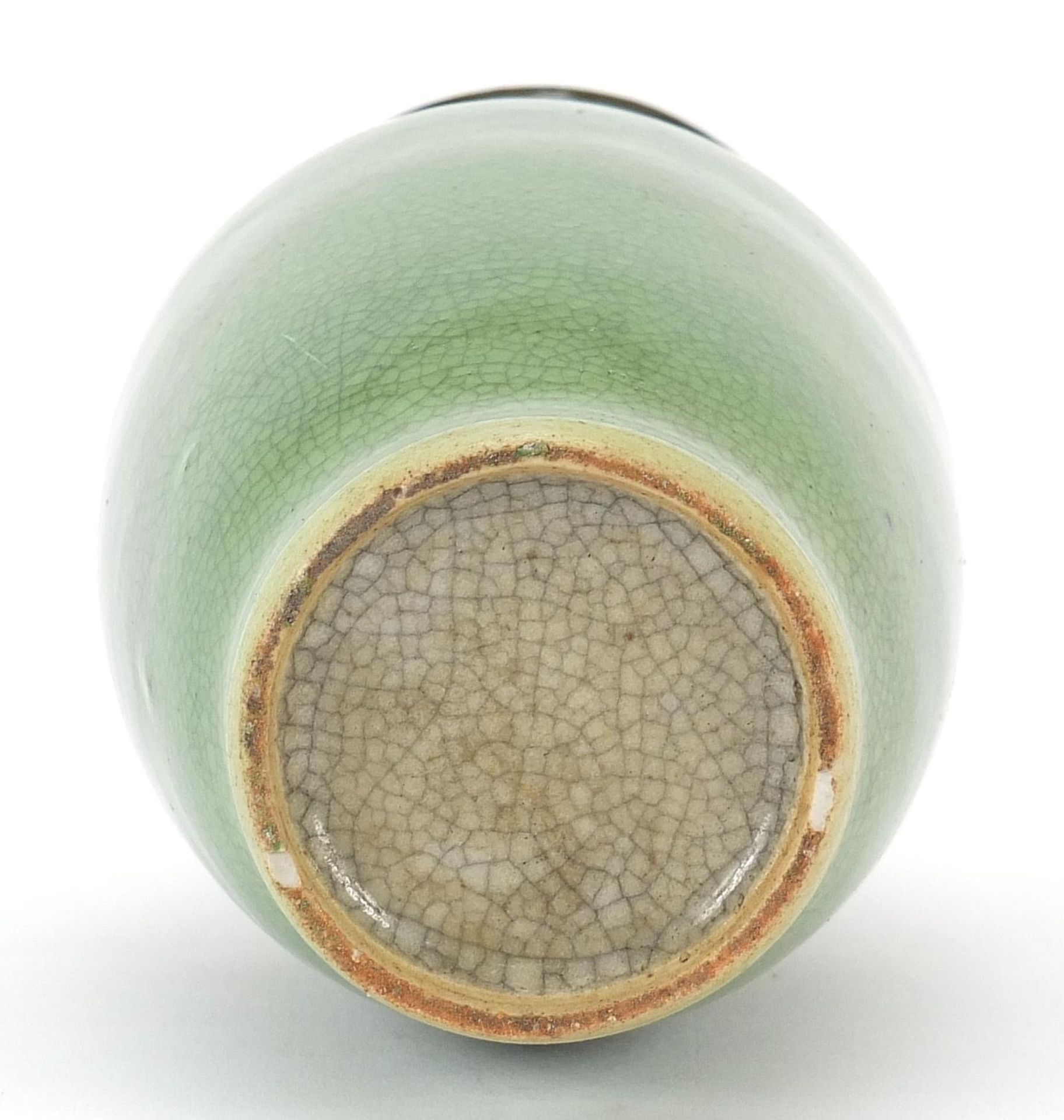 Chinese porcelain crackle glazed vase having a green monochrome glaze, 15cm high - Image 3 of 3