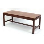 Campaign style mahogany coffee table with brass mounts, 43cm H x 46cm W x 107cm D