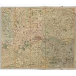 Early 19th century canvas backed folding map of the Country 25 miles around London with slip case,