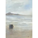 P Lang - seascape with figures, Dutch signed watercolour, mounted, framed and glazed, 26cm x 18.