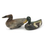 Two antique carved wood duck decoys, the largest 39cm in length