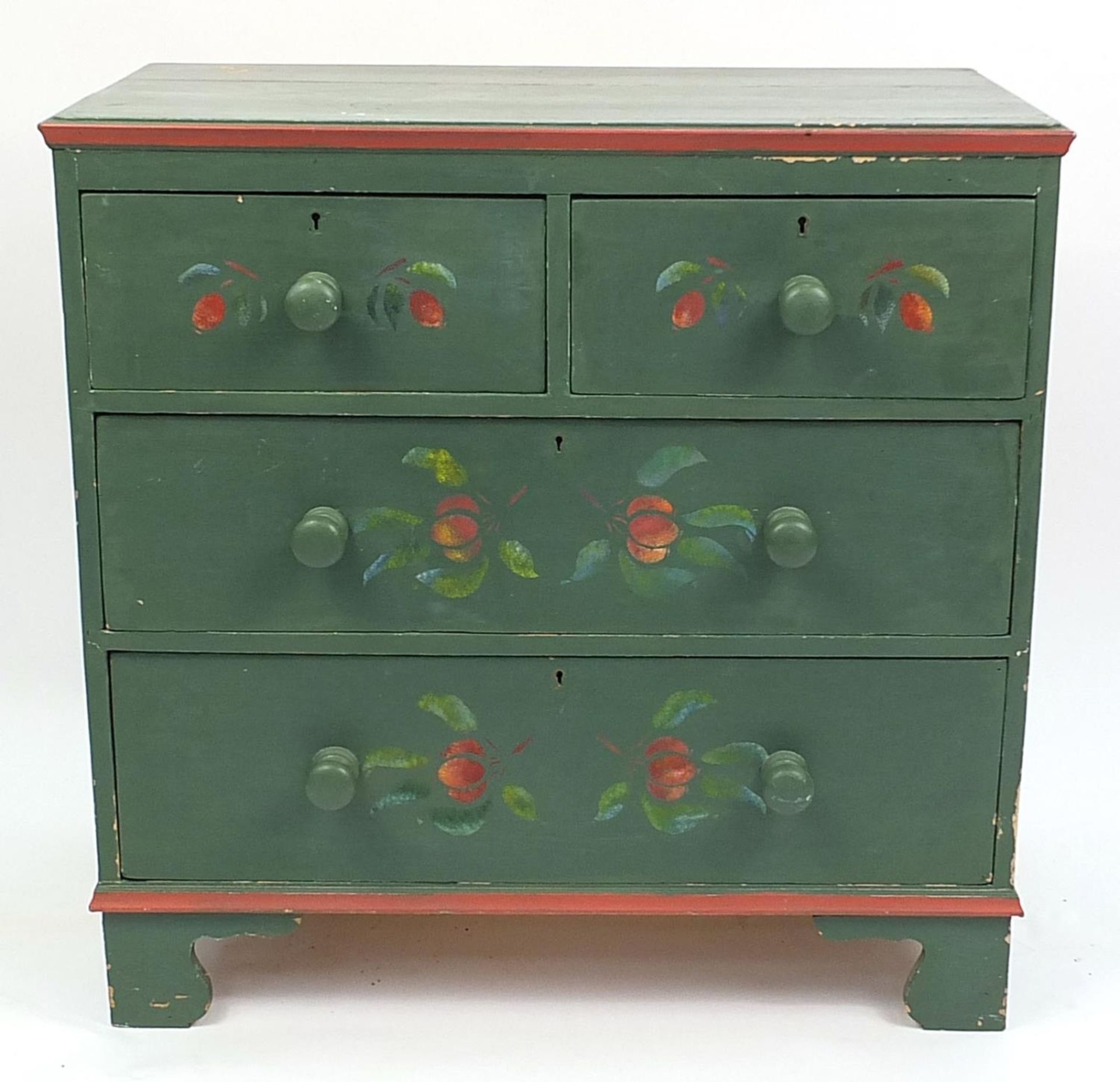 Victorian painted pine four drawer chest, 82cm H x 83cm W x 43cm D - Image 2 of 4