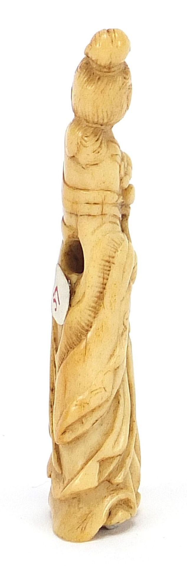 Chinese ivory carving of a female holding a sprig, 7cm high - Image 4 of 6