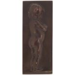 After Edmé Bouchardon, Art Nouveau bronze plaque of a nude child, 7.5cm x 3cm