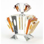 Large Art Deco design clear and amber glass scent bottle, 23.5cm high