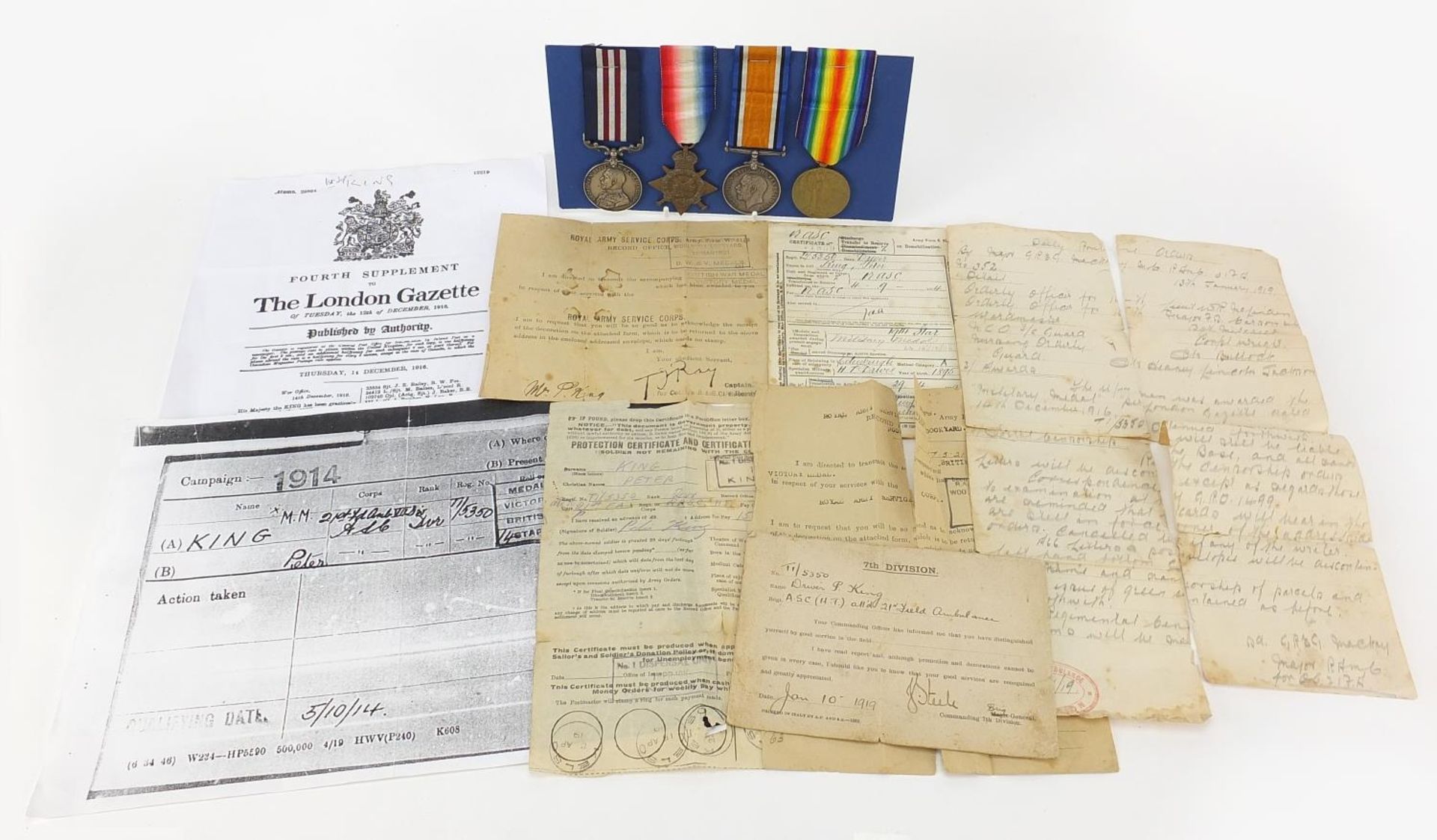 British military World War I four medal group with related ephemera including a Mons Star and George - Image 2 of 10