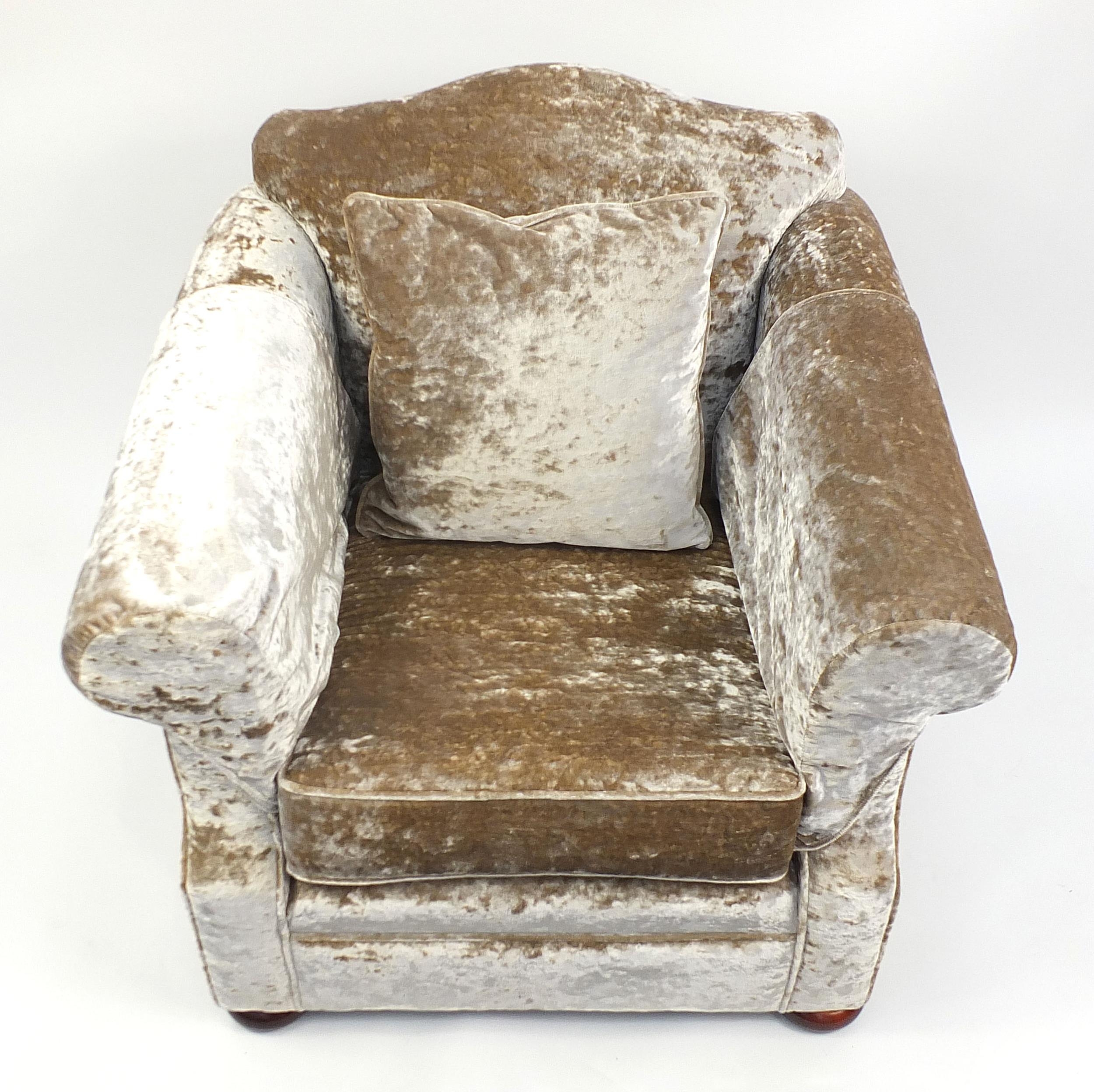 Pair of lounge chairs upholstered in grey crushed velvet, 85cm H x 100cm W x 100cm D - Image 3 of 7