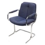 Vintage industrial design chromed chair with blue upholstery, 82cm high